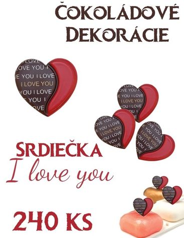 Čokoládové dekorácie 3D - Srdiečka I Love You (240ks)