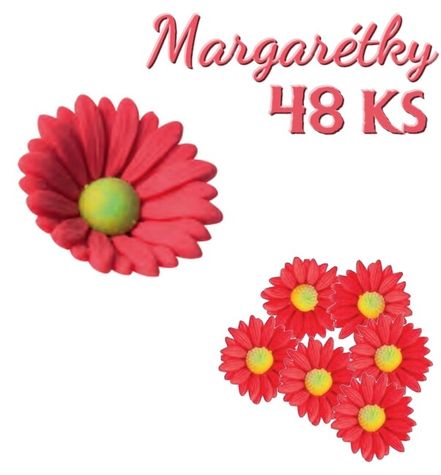 Cukrové kvety - Margarétky - Červené - 48 ks