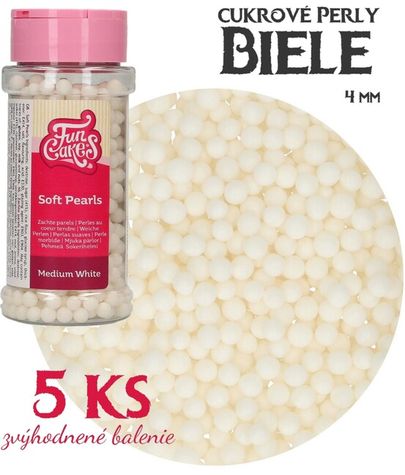Cukrové perly -Biele (4mm) - zvýh. balenie 5 ks
