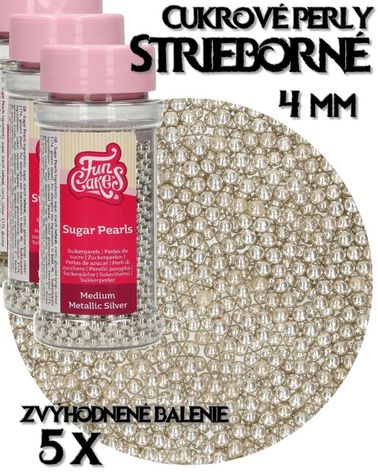 Cukrové perly Metalické Strieborné 4mm - zvýh. balenie 5 ks