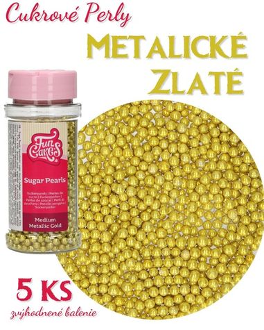 Cukrové perly metalické ZLATÉ - 5 ks v bal.