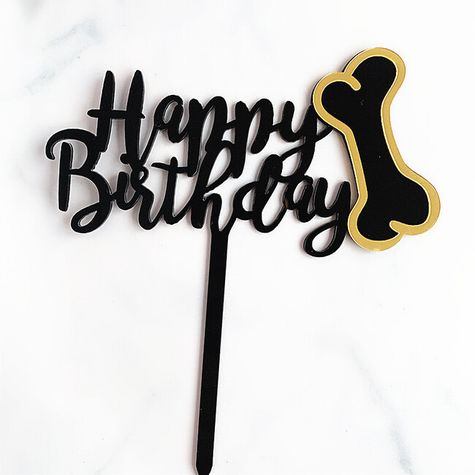dekoračný zápich - Happy Birthday - so zlatou kostičkou