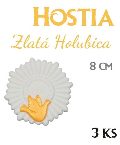 Hotové 3D cukrové dekorácie - Hostie so zlatou Holubicou (3 ks)