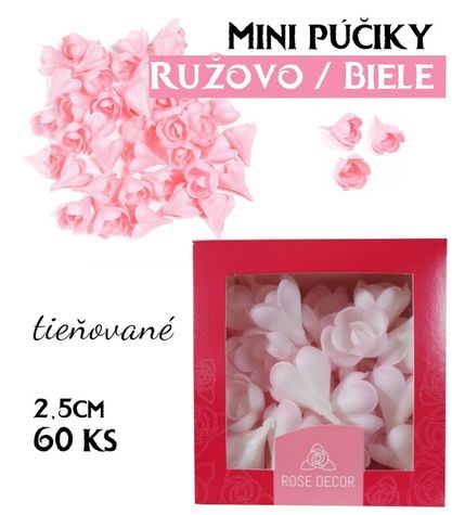 Mini púčiky kvietkov - 60 ks (2,5cm) - Ružovo / Biele