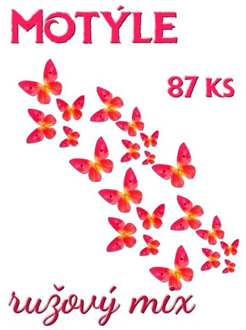 Motýle z jedlého papiera - Ružový mix 87 ks