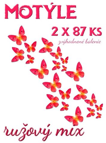Motýle z jedlého papiera - Ružový mix - Zvýhodnené VO balenie 2 x 87 ks