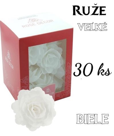 Ruže - hotové kvety - Biele - veľké - 30 ks (2x15ks)