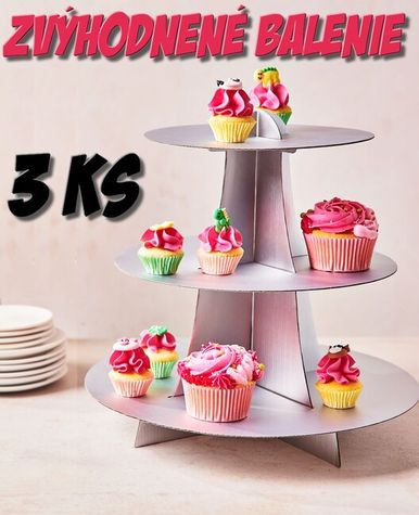 stojany na zákusky a cupcakes - Strieborné - Zvýh. bal. 3 ks